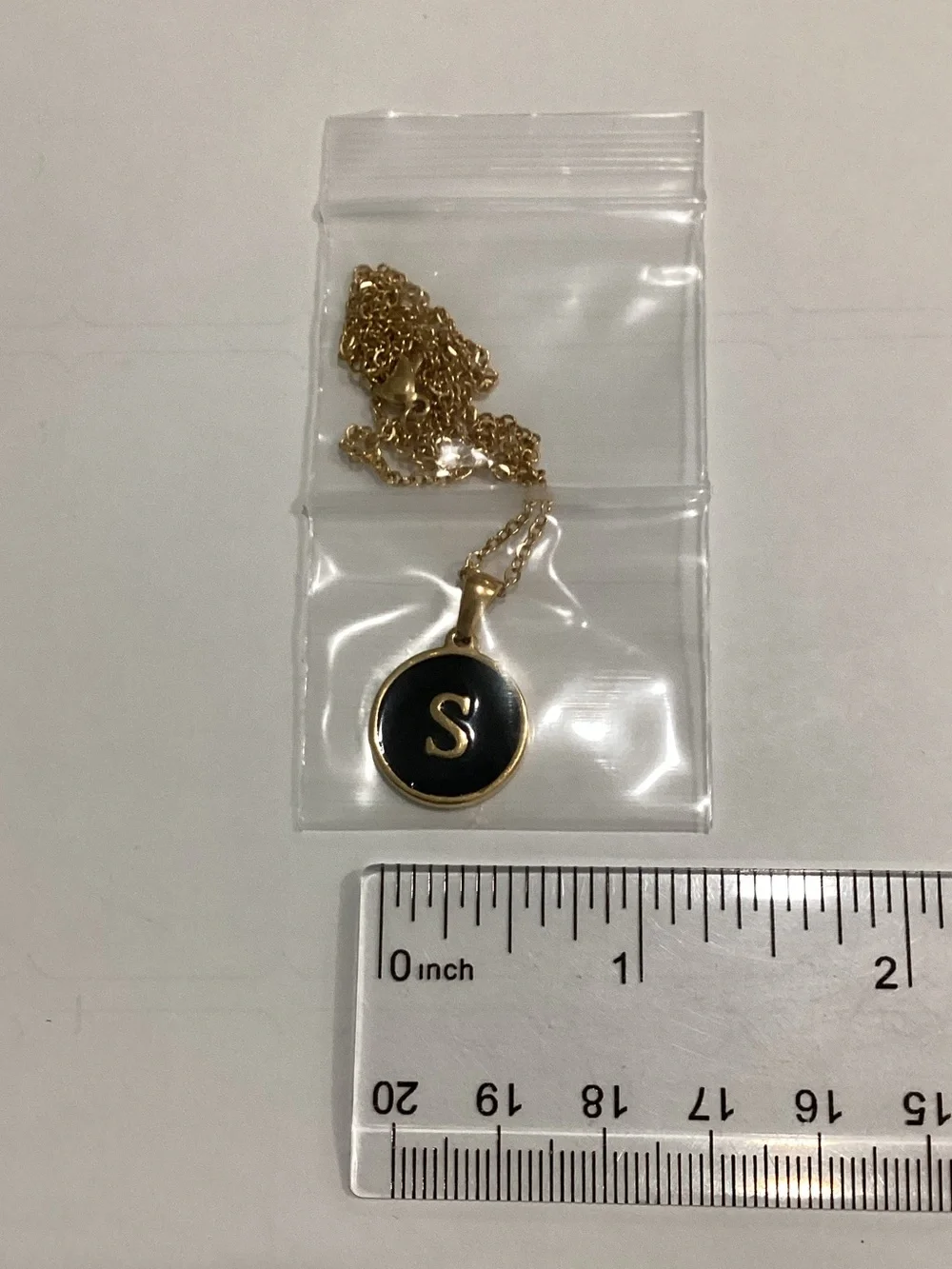 Gold Initial 'S' Pendant Necklace with Black Enamel